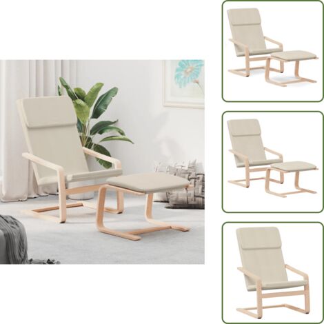 The Living Store Sillón de relax con taburete tela color crema - Reposapiés