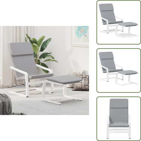 The Living Store Sillón de relax con taburete tela gris claro - Reposapiés