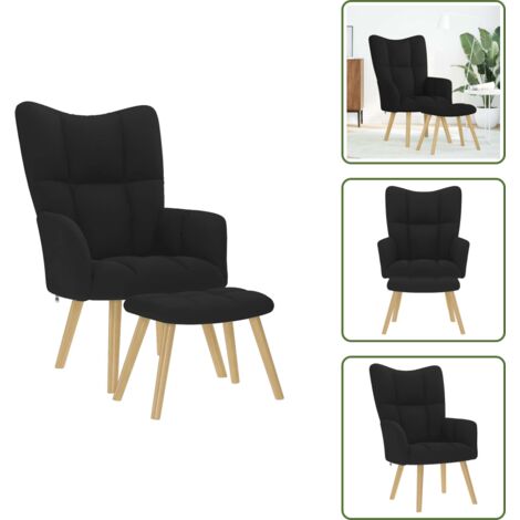 The Living Store Sillón de relax con taburete tela negro - Reposapiés