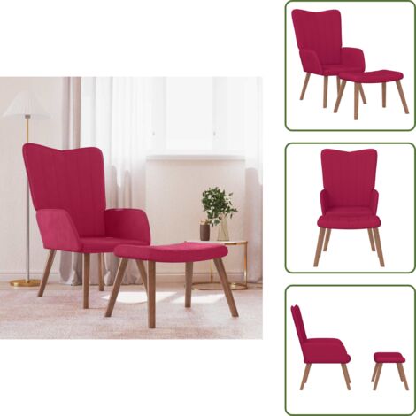 The Living Store Sillón de relax con taburete terciopelo rojo tinto - Sillón con taburete