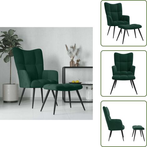 The Living Store Sillón de relax con taburete terciopelo verde oscuro - Reposapiés