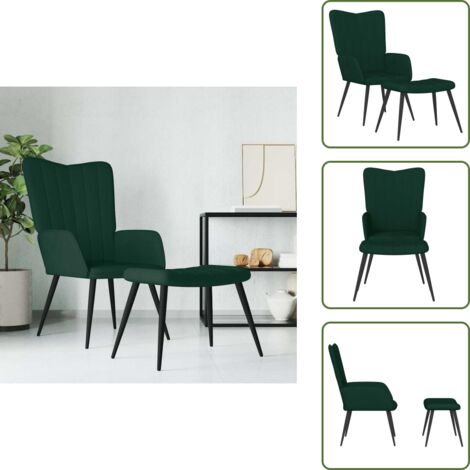 The Living Store Sillón de relax con taburete terciopelo verde oscuro - Silla con taburete