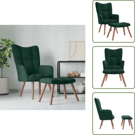 The Living Store Sillón de relax con taburete terciopelo verde oscuro - Taburete