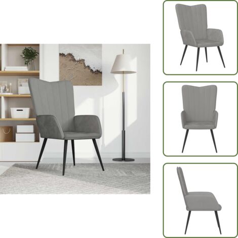 The Living Store Sillón de relax de terciopelo gris claro - Silla de terciopelo