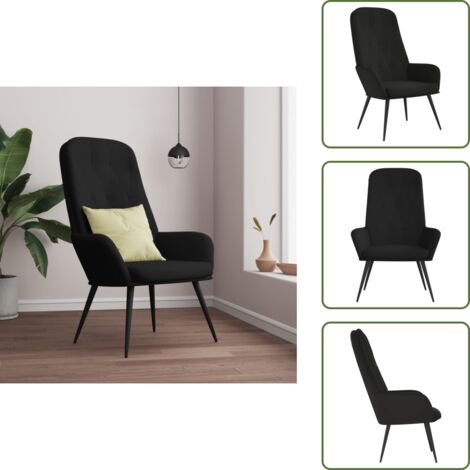 The Living Store Sillón de relax de terciopelo negro - Silla de comedor