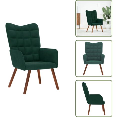 The Living Store Sillón de relax de terciopelo verde oscuro - Silla de terciopelo