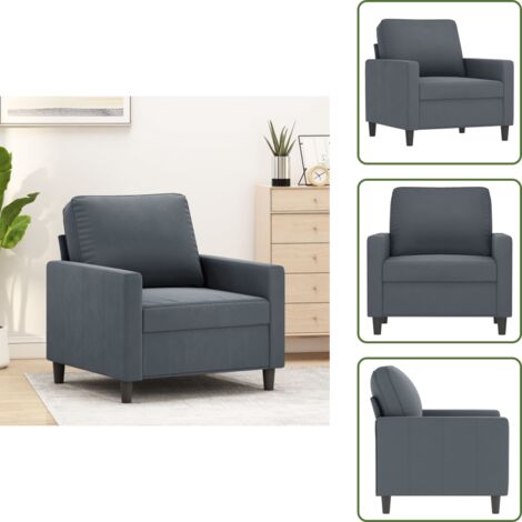 The Living Store Sillón de terciopelo gris oscuro 60 cm - Sillón de terciopelo