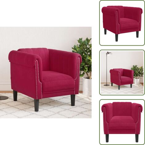 The Living Store Sillón de terciopelo rojo tinto - Sillón rojo tinto