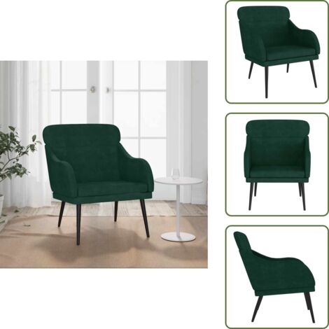 The Living Store Sillón de terciopelo verde oscuro 63x76x80 cm - Sillón verde oscuro