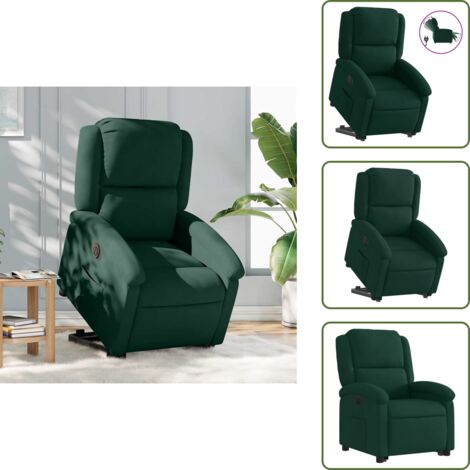 The Living Store Sillón eléctrico reclinable elevable de terciopelo verde oscuro - Silla elevable