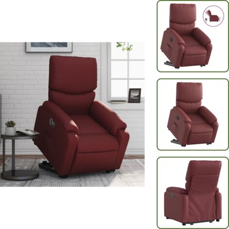 The Living Store Sillón elevable eléctrico cuero artificial rojo tinto - Sillón reclinable eléctrico