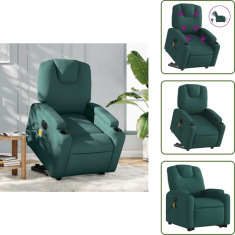 The Living Store Sillón masaje eléctrico reclinable elevable tela verde oscuro - Sillón reclinable