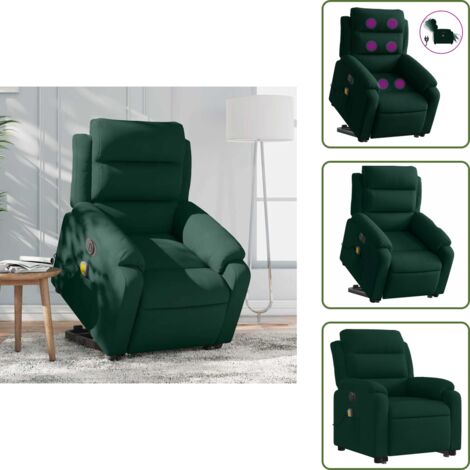 The Living Store Sillón masaje reclinable elevable terciopelo verde oscuro - Sillón reclinable eléctrico