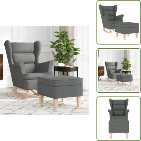 The Living Store Sillón mecedora con taburete tela gris oscuro - Silla de balancín