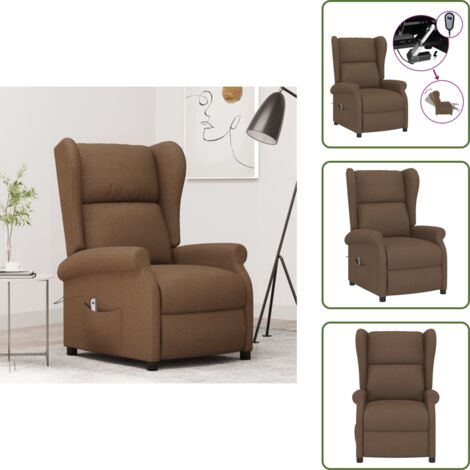 The Living Store Sillón orejero reclinable eléctrico tela marrón - Asiento cómodo