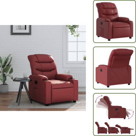 The Living Store Sillón reclinable de cuero sintético rojo tinto - Asiento cómodo