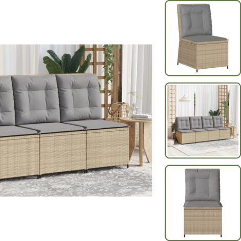 The Living Store Sillón reclinable de jardín con cojines ratán sintético beige - Cojín sintético