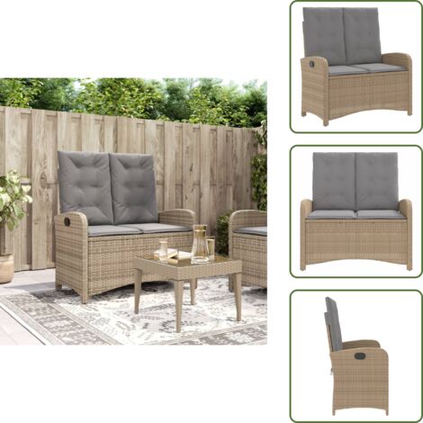 The Living Store Sillón reclinable de jardín con cojines ratán sintético beige - Cojín sintético