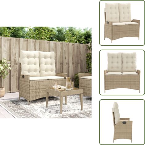 The Living Store Sillón reclinable de jardín con cojines ratán sintético beige - Cojín sintético