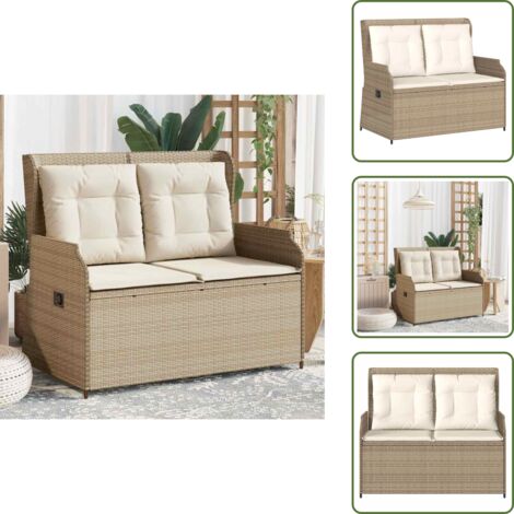 The Living Store Sillón reclinable de jardín con cojines ratán sintético beige - Cojín sintético