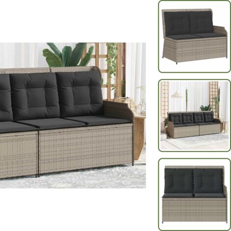 The Living Store Sillón reclinable de jardín con cojines ratán sintético gris - Cojín sintético