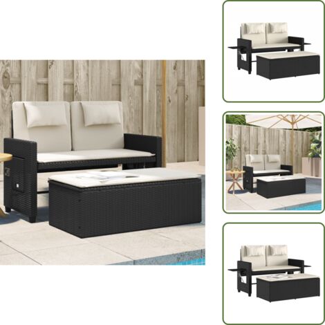 The Living Store Sillón reclinable de jardín con cojines ratán sintético negro - Banco de jardín