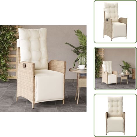 The Living Store Sillón reclinable de jardín con reposapiés ratán PE beige - Silla de jardín con reposapiés