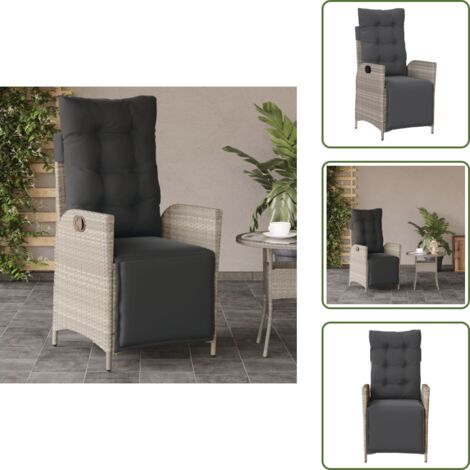 The Living Store Sillón reclinable de jardín con reposapiés ratán PE gris claro - Silla de jardín con reposapiés