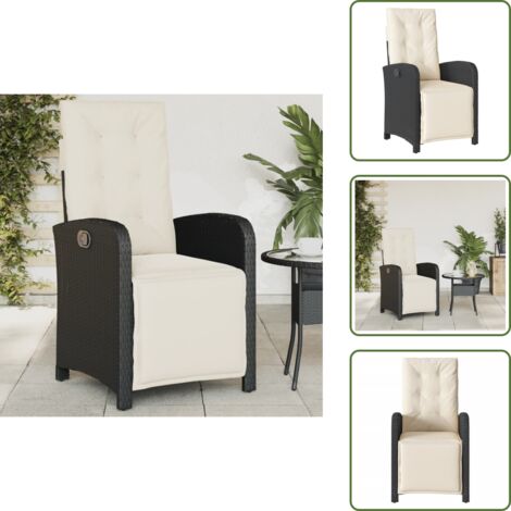 The Living Store Sillón reclinable de jardín con reposapiés ratán PE negro - Silla de jardín con reposapiés
