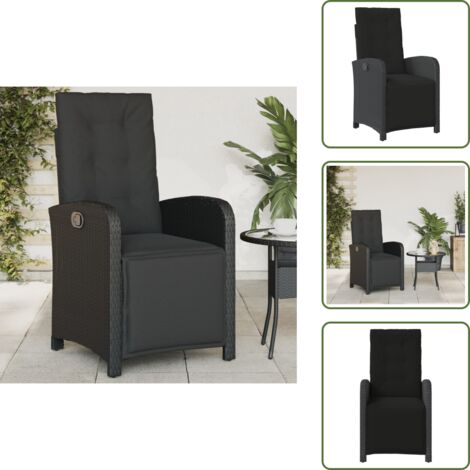 The Living Store Sillón reclinable de jardín con reposapiés ratán PE negro - Silla de jardín con reposapiés