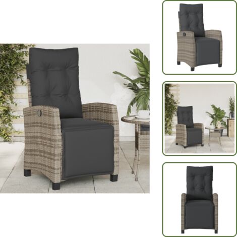 The Living Store Sillón reclinable de jardín con reposapiés ratán sintético gris - Ratán sintético