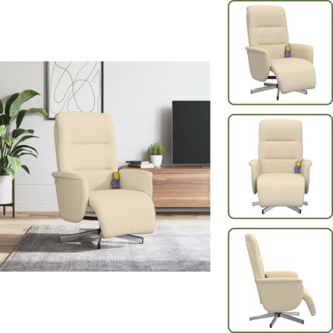 The Living Store Sillón reclinable de masaje con reposapiés tela color crema - Masaje de vibración
