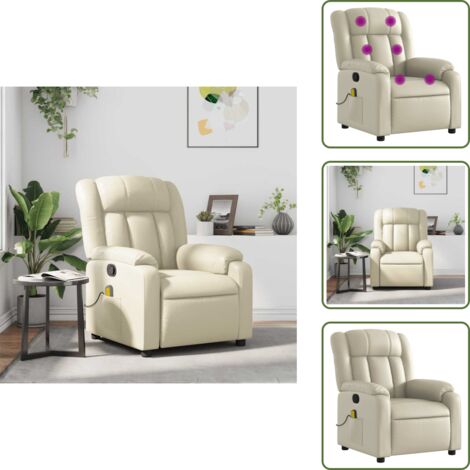 The Living Store Sillón reclinable de masaje cuero sintético crema - Masaje