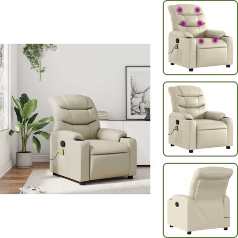 The Living Store Sillón reclinable de masaje cuero sintético crema - Masaje