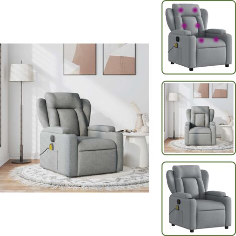 The Living Store Sillón reclinable de masaje de tela gris claro - Masaje