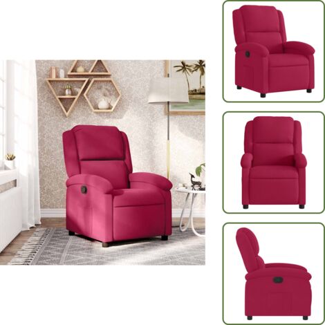 The Living Store Sillón reclinable de terciopelo rojo tinto - Asiento cómodo