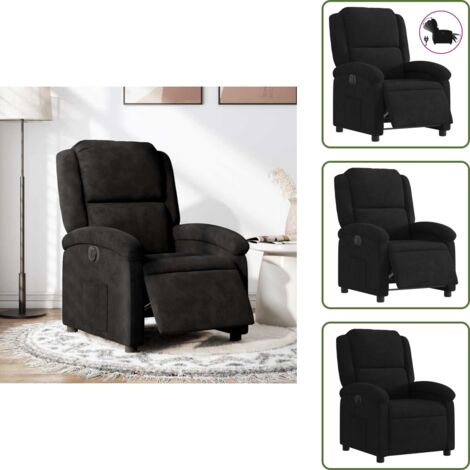 The Living Store Sillón reclinable eléctrico de terciopelo negro - Asiento reclinable