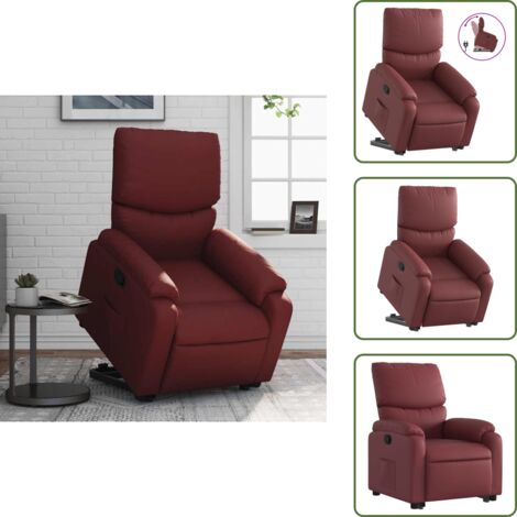 The Living Store Sillón reclinable elevable cuero artificial rojo tinto - Sillón para personas mayores