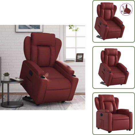 The Living Store Sillón reclinable elevable cuero artificial rojo tinto - Sillón para personas mayores