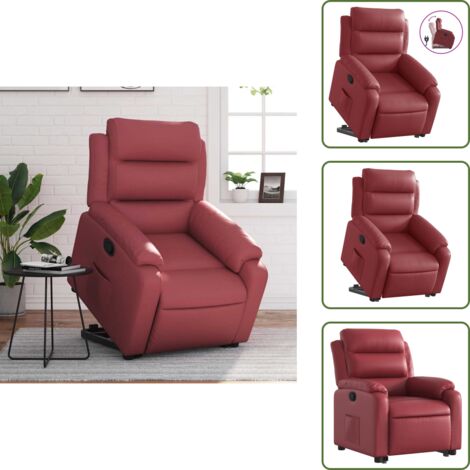 The Living Store Sillón reclinable elevable cuero artificial rojo tinto - Sillón para personas mayores