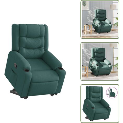 The Living Store Sillón reclinable elevable tela verde oscuro - Sillón para personas mayores