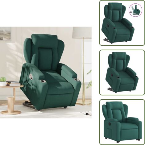 The Living Store Sillón reclinable elevable tela verde oscuro - Sillón para personas mayores