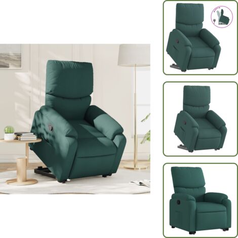 The Living Store Sillón reclinable elevable tela verde oscuro - Sillón para personas mayores