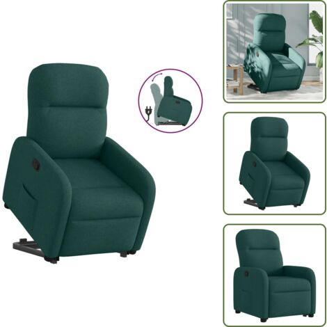 The Living Store Sillón reclinable elevable tela verde oscuro - Sillón para personas mayores