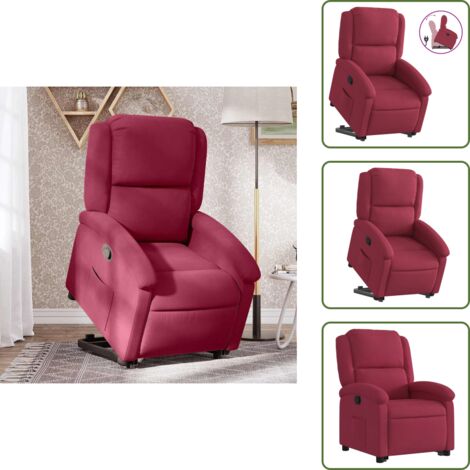 The Living Store Sillón reclinable elevable terciopelo rojo tinto - Sillón para personas mayores