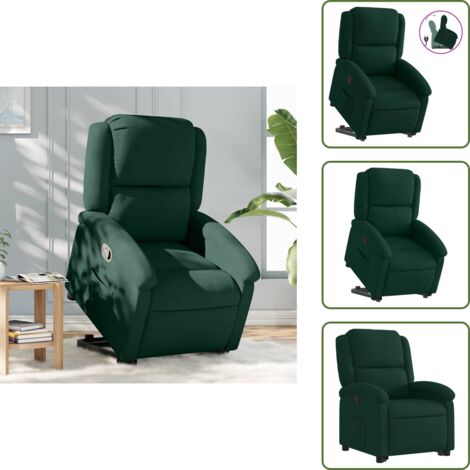 The Living Store Sillón reclinable elevable terciopelo verde oscuro - Sillón elevable