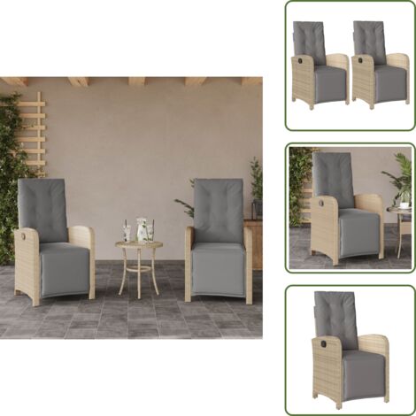 The Living Store Sillón reclinable jardín reposapiés 2 uds ratán PE beige mezcla - Sillas de jardín