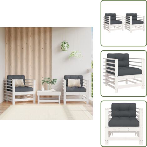 The Living Store Sillones de jardín con cojines 2 uds madera maciza pino blanco - Cojín