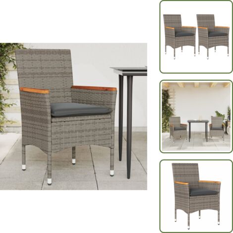 The Living Store Sillones de jardín con cojines 2 uds ratán sintético gris - Cojines para sillas