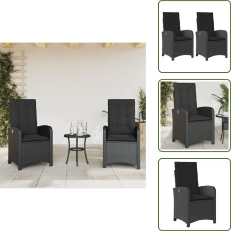 The Living Store Sillones reclinable jardín cojines 2 uds ratán sintético negro - Cojines para sillas